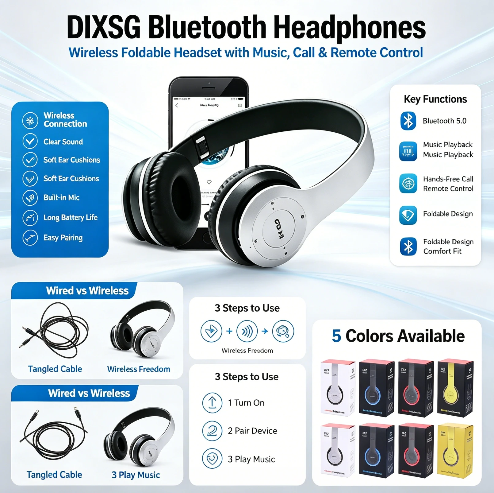 Gaming Accessories Iphone - Auriculares Estéreo P47, Auriculares Bluetooth 5.0
